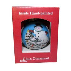 Snowman Bulb Christmas Trees Ornament Christmas Hand Painted Blue 3.5"